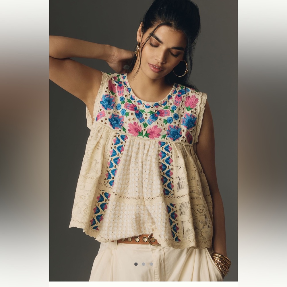 NWT Anthropologie Let Me Be Sleeveless Embroidered
Babydoll Blouse
